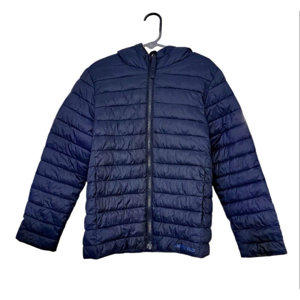 Lands’ End Kids Hooded Puffer Jacket Navy Sz. Small (4-6) Lightweight Packable
